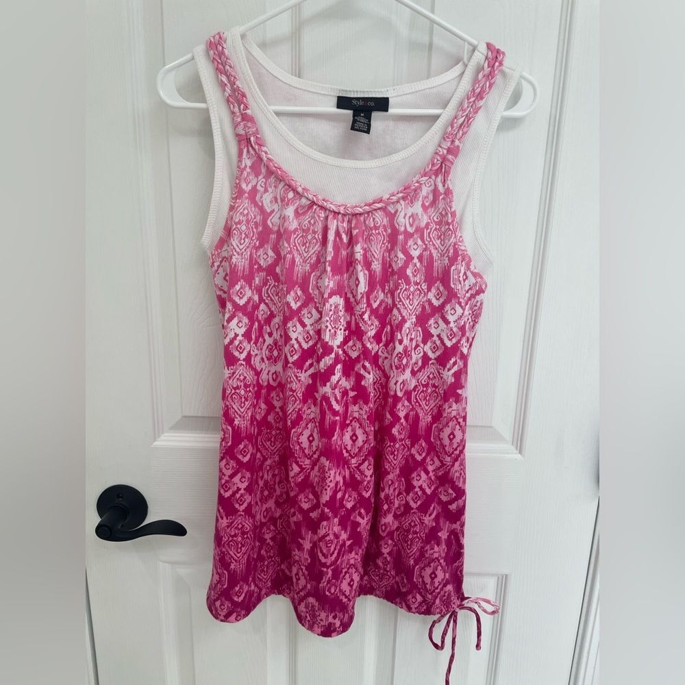 Style & Co. Two in One 90s Y2K Vintage Layered Pink Print Tank Women’s Size M - Picture 2 of 8